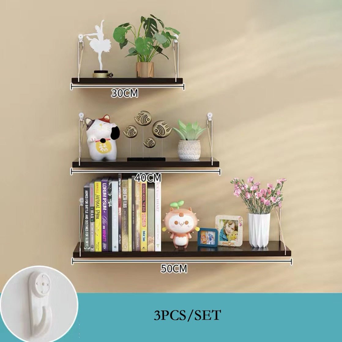 3 Piece Set of Wooden Hanging Shelves - High Street Cottage