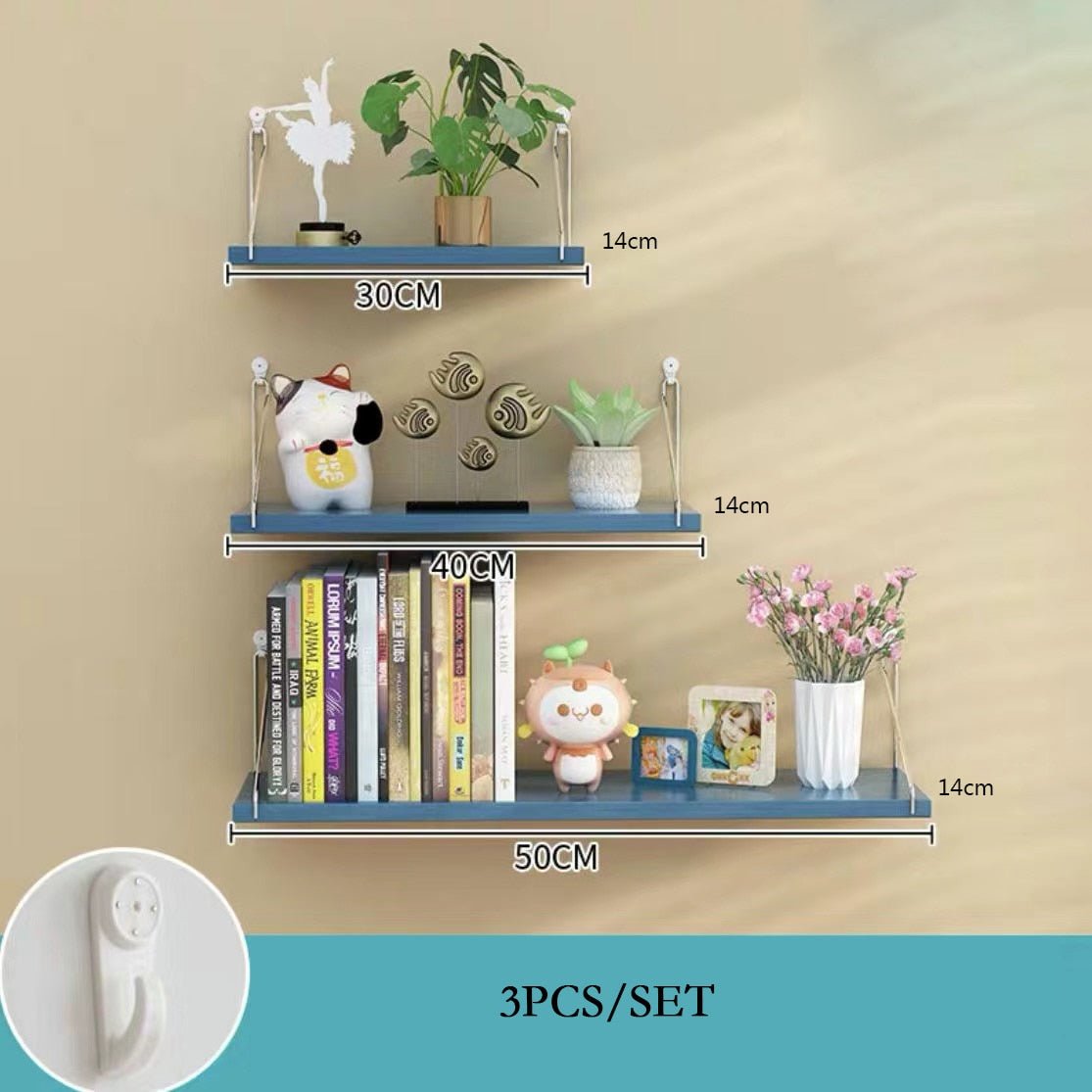 3 Piece Set of Wooden Hanging Shelves - High Street Cottage