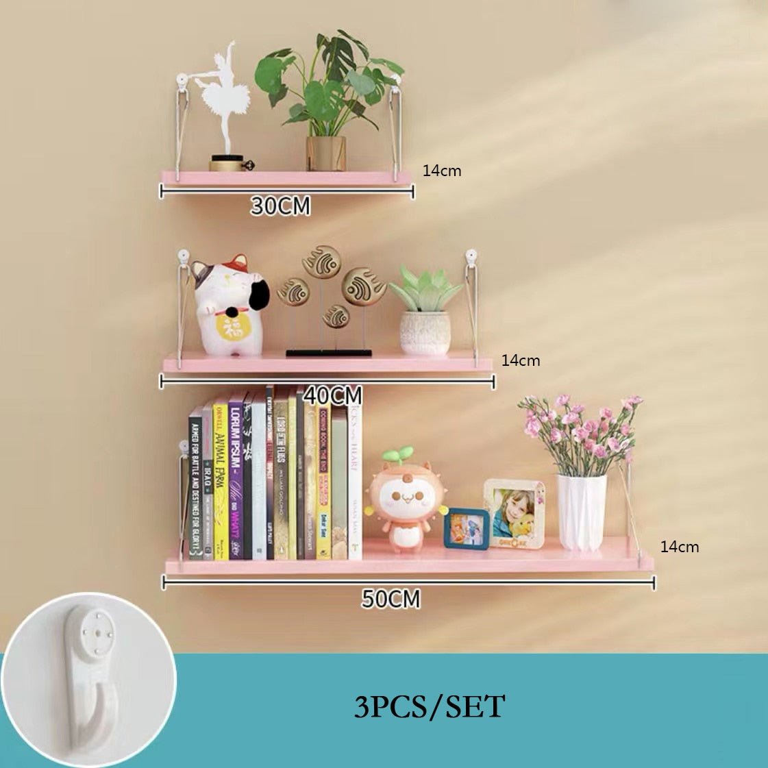 3 Piece Set of Wooden Hanging Shelves - High Street Cottage