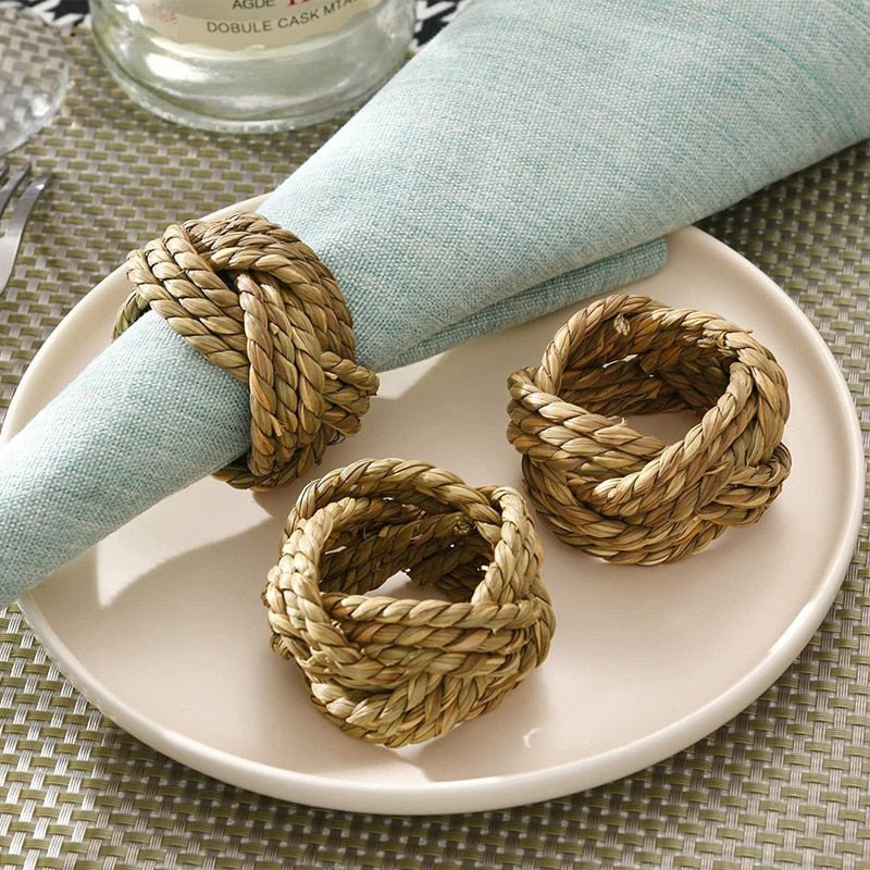 4 Piece Sets - Natural Fiber Detail Napkin Rings - High Street Cottage