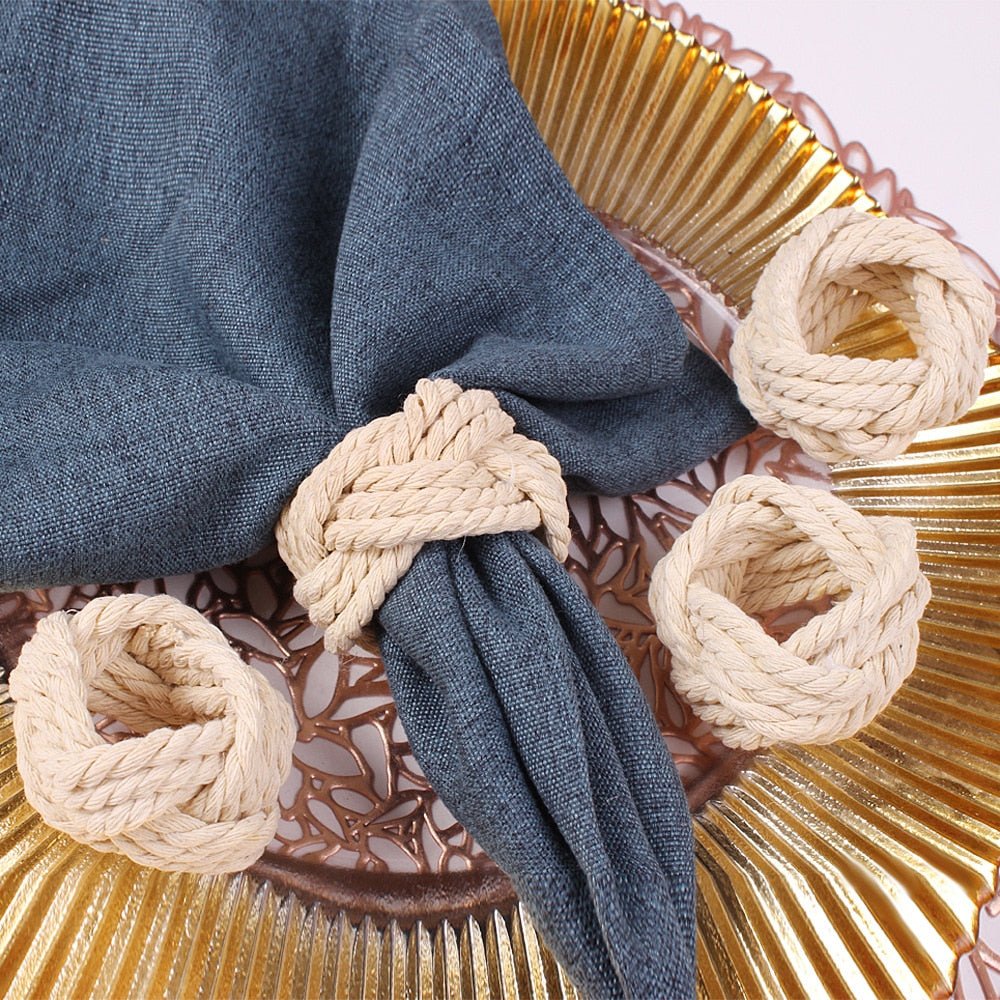 4 Piece Sets - Natural Fiber Detail Napkin Rings - High Street Cottage