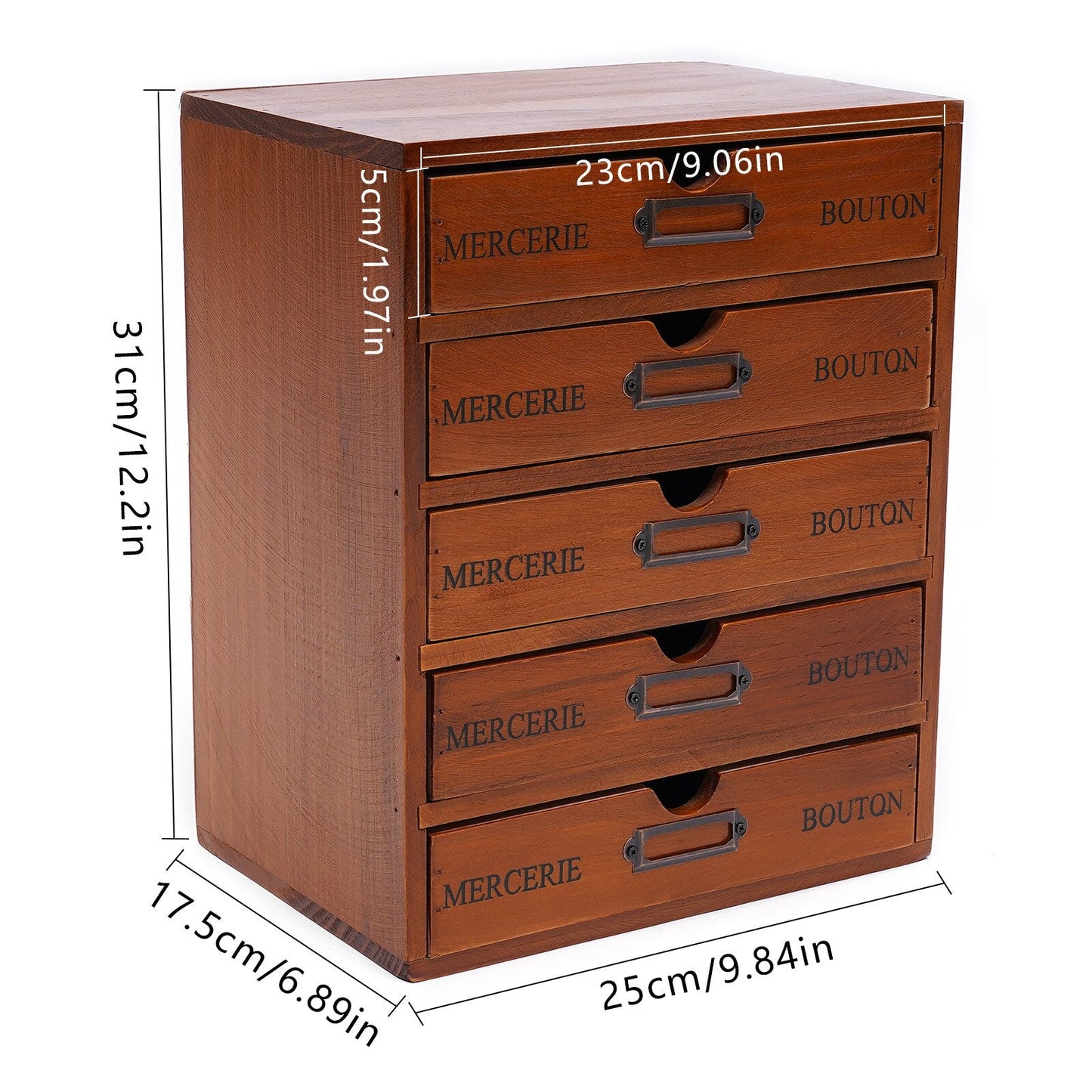 5-Drawer Vintage Look Wooden Desk Organizer - High Street Cottage