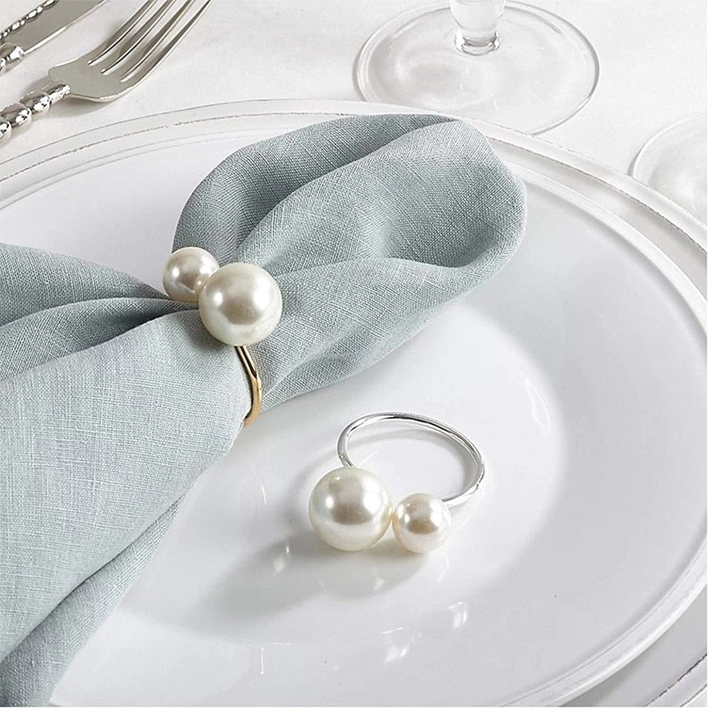6 Piece Set of Elegant Pearl Napkin Rings - High Street Cottage