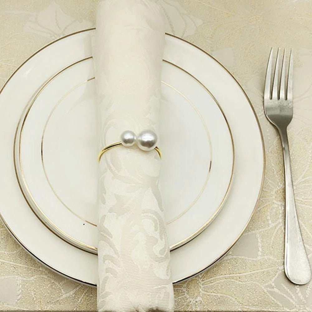 6 Piece Set of Elegant Pearl Napkin Rings - High Street Cottage