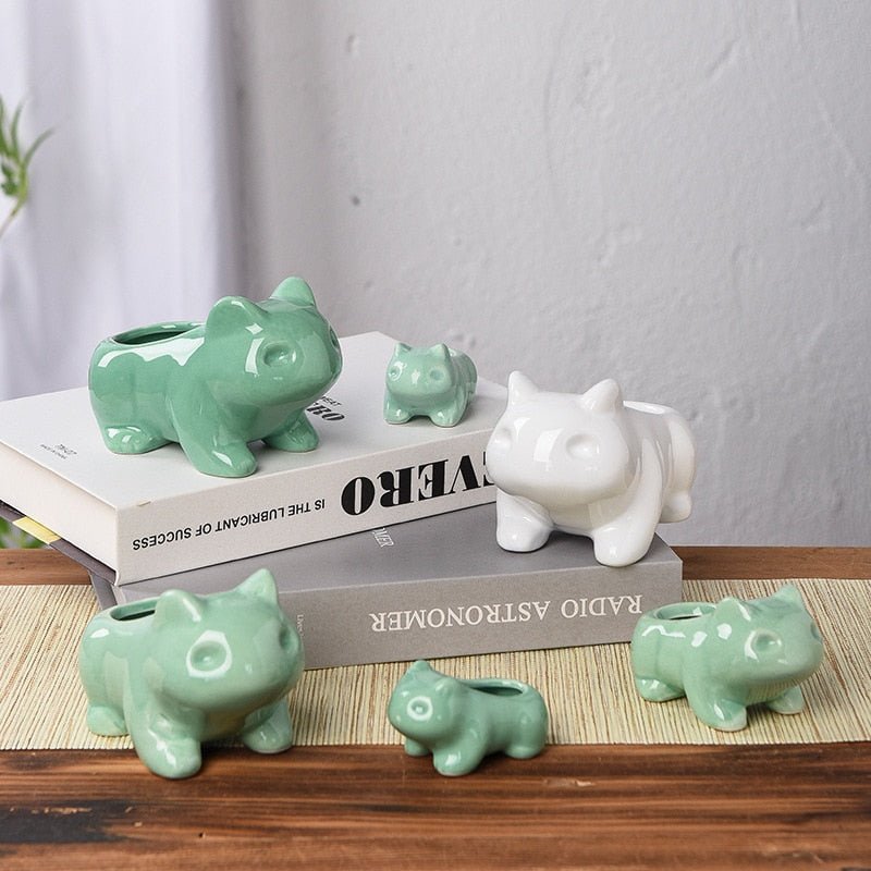 Adorable Green Ceramic Animal Pots - High Street Cottage