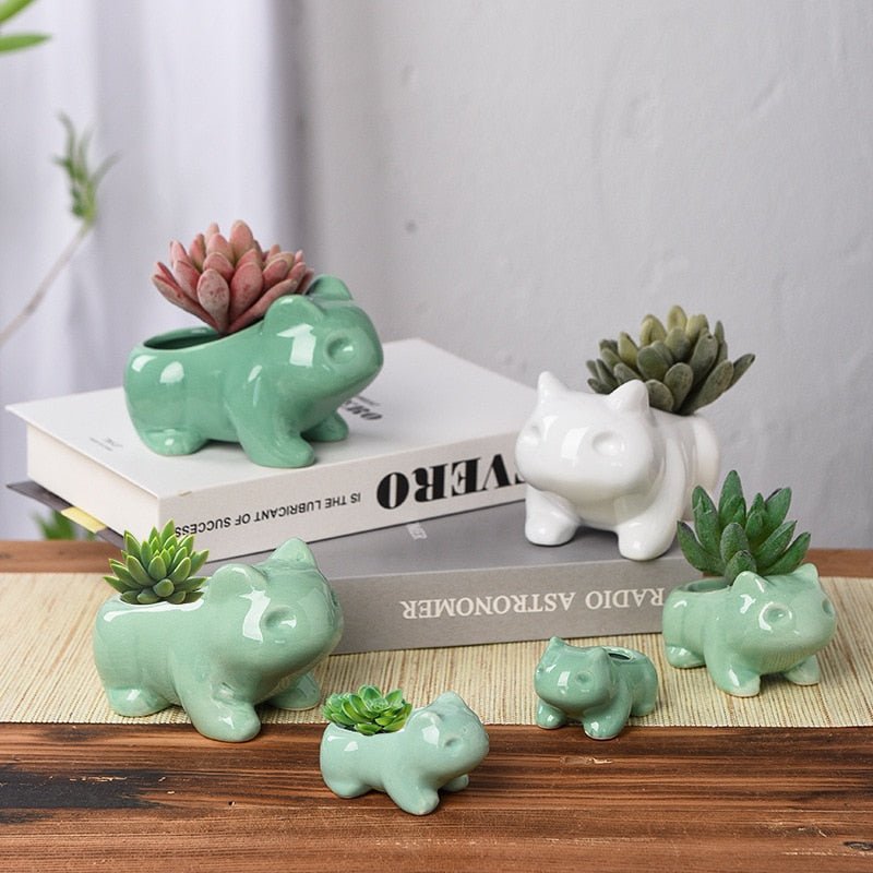 Adorable Green Ceramic Animal Pots - High Street Cottage