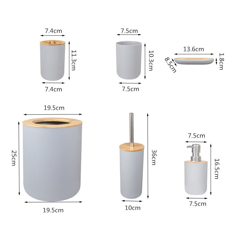 Bamboo Accent Bathroom Accessory Set - 6 Pieces - High Street Cottage