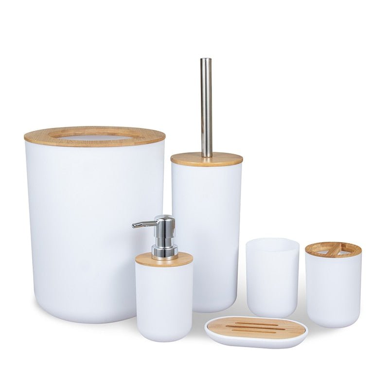 Bamboo Accent Bathroom Accessory Set - 6 Pieces - High Street Cottage