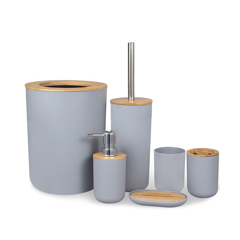 Bamboo Accent Bathroom Accessory Set - 6 Pieces - High Street Cottage