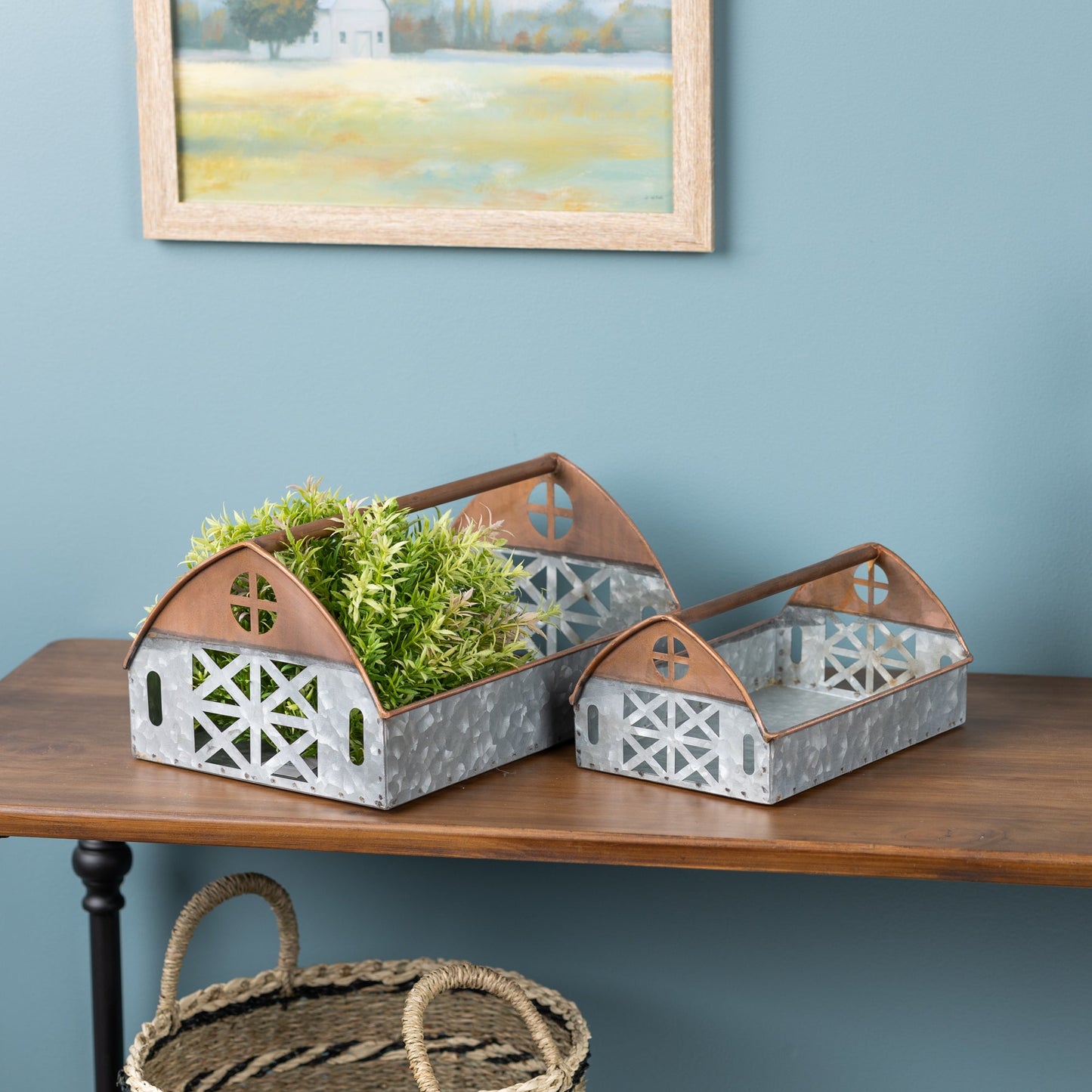 Barn Shaped Metal Trays - High Street Cottage