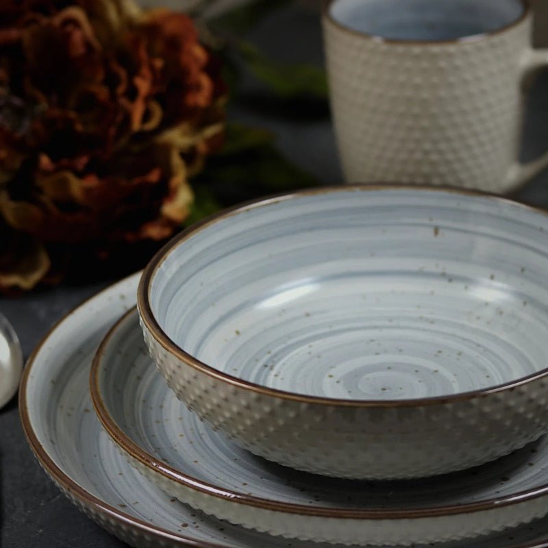 Blue and Cream Stoneware Everyday Dish Set - High Street Cottage