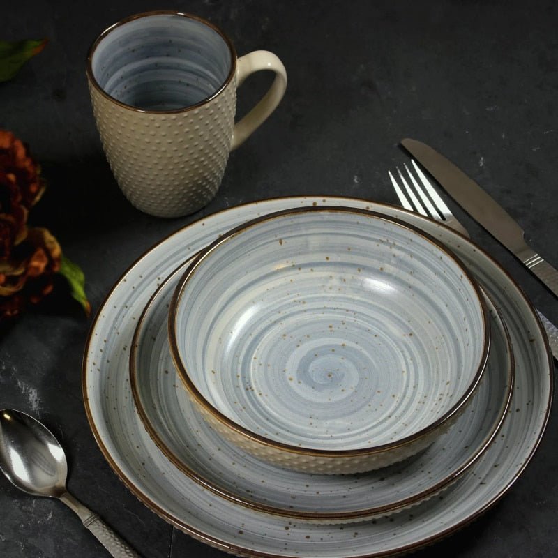 Blue and Cream Stoneware Everyday Dish Set - High Street Cottage