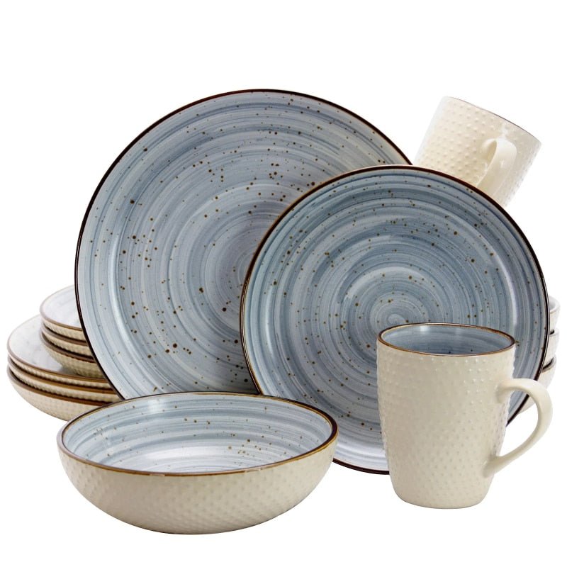 Blue and Cream Stoneware Everyday Dish Set - High Street Cottage
