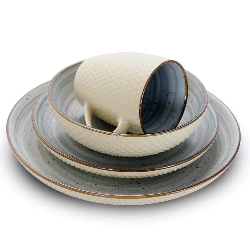 Blue and Cream Stoneware Everyday Dish Set - High Street Cottage
