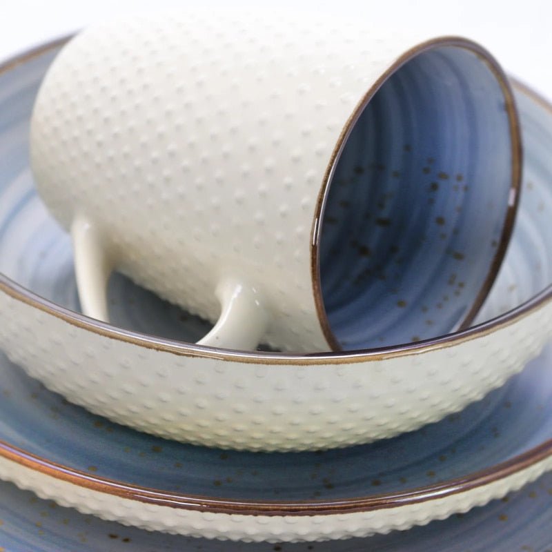 Blue and Cream Stoneware Everyday Dish Set - High Street Cottage