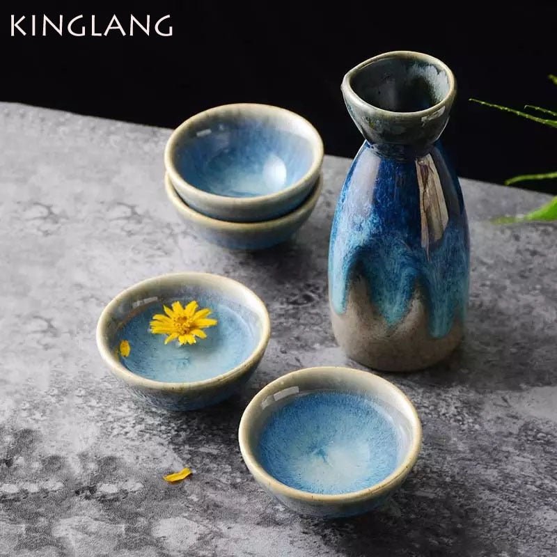Blue Japanese Sake Sets - 5 pieces - High Street Cottage