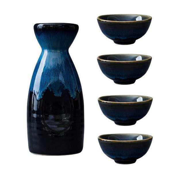 Blue Japanese Sake Sets - 5 pieces - High Street Cottage
