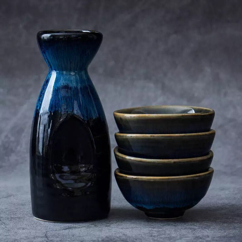 Blue Japanese Sake Sets - 5 pieces - High Street Cottage