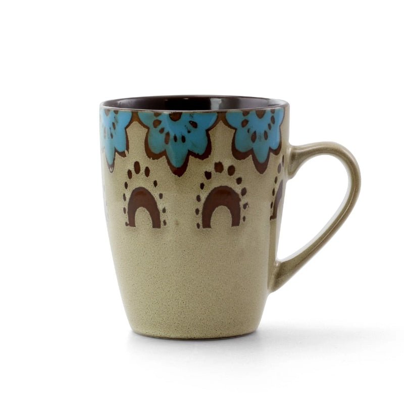 Boho Mandala Dinnerware Set in Tan and Blue - High Street Cottage