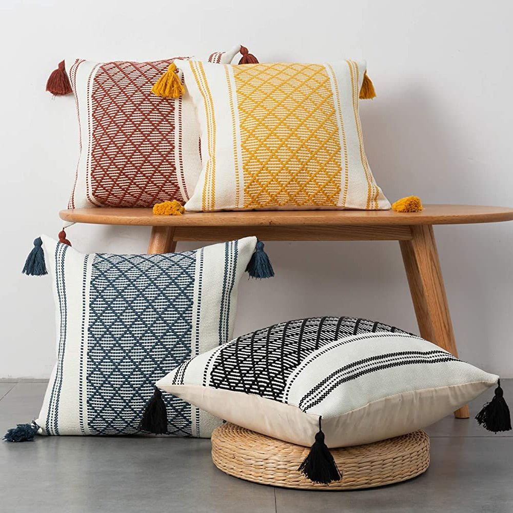 Boho Woven Diamond Pattern Pillow Cover - High Street Cottage
