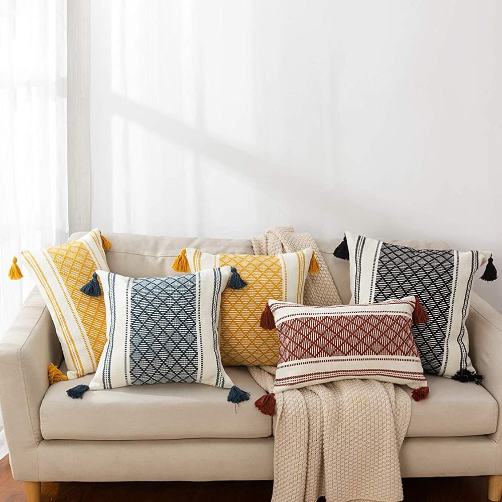 Boho Woven Diamond Pattern Pillow Cover - High Street Cottage