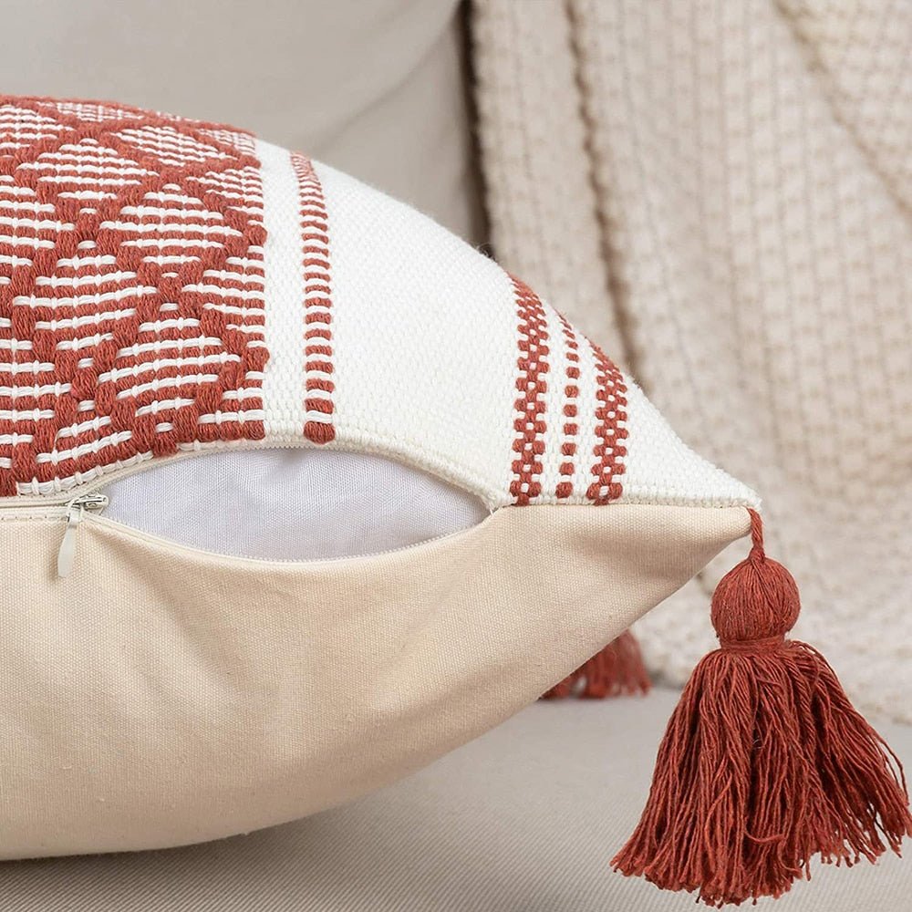 Boho Woven Diamond Pattern Pillow Cover - High Street Cottage