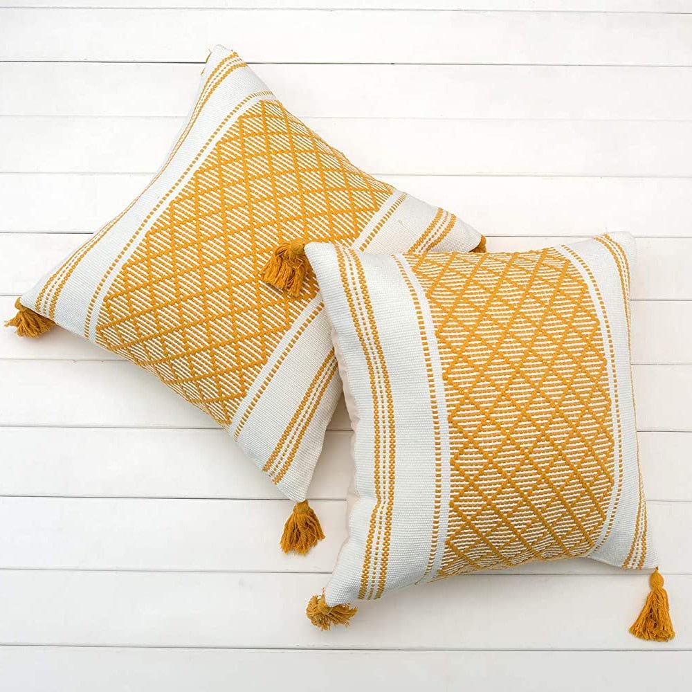 Boho Woven Diamond Pattern Pillow Cover - High Street Cottage