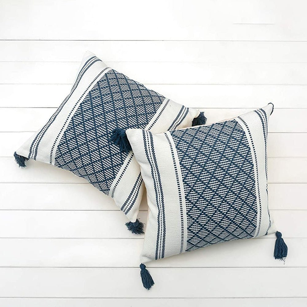 Boho Woven Diamond Pattern Pillow Cover - High Street Cottage