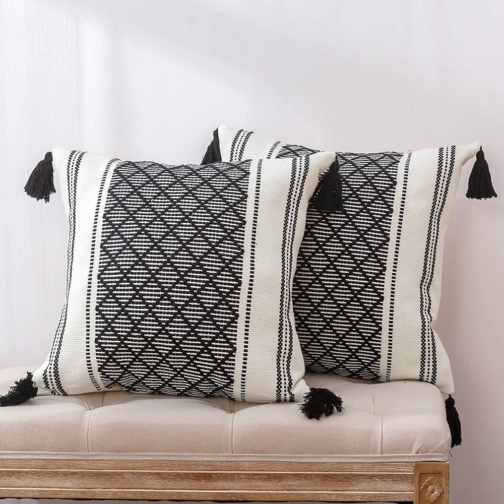 Boho Woven Diamond Pattern Pillow Cover - High Street Cottage