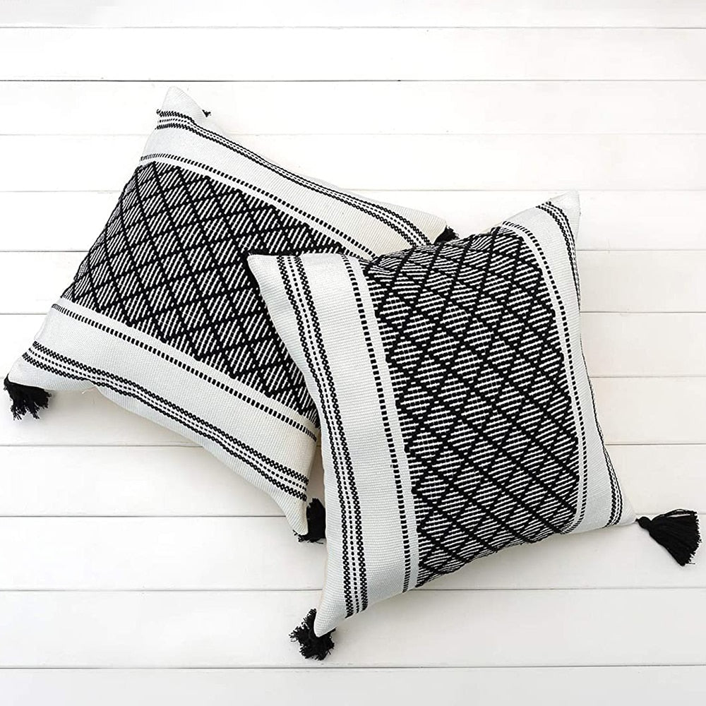 Boho Woven Diamond Pattern Pillow Cover - High Street Cottage
