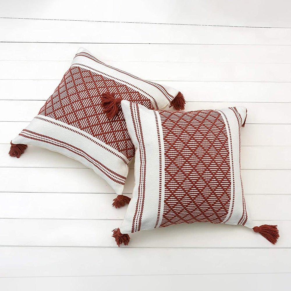 Boho Woven Diamond Pattern Pillow Cover - High Street Cottage