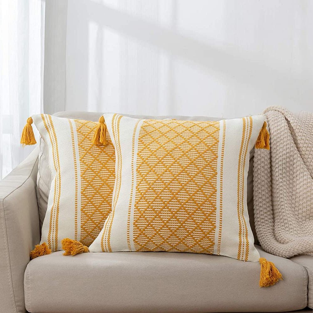 Boho Woven Diamond Pattern Pillow Cover - High Street Cottage