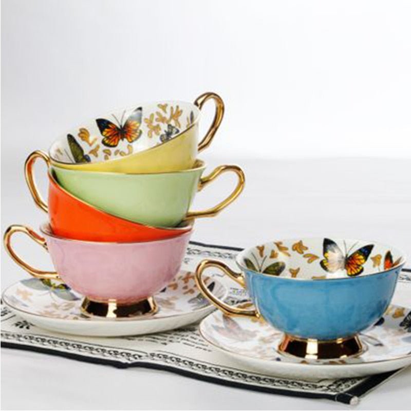 Bone China Butterfly and Floral Tea Cups - High Street Cottage