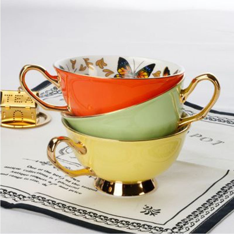 Bone China Butterfly and Floral Tea Cups - High Street Cottage