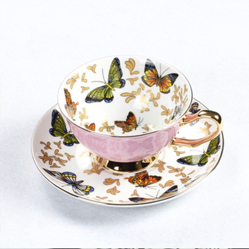 Bone China Butterfly and Floral Tea Cups - High Street Cottage