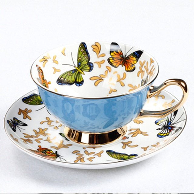 Bone China Butterfly and Floral Tea Cups - High Street Cottage