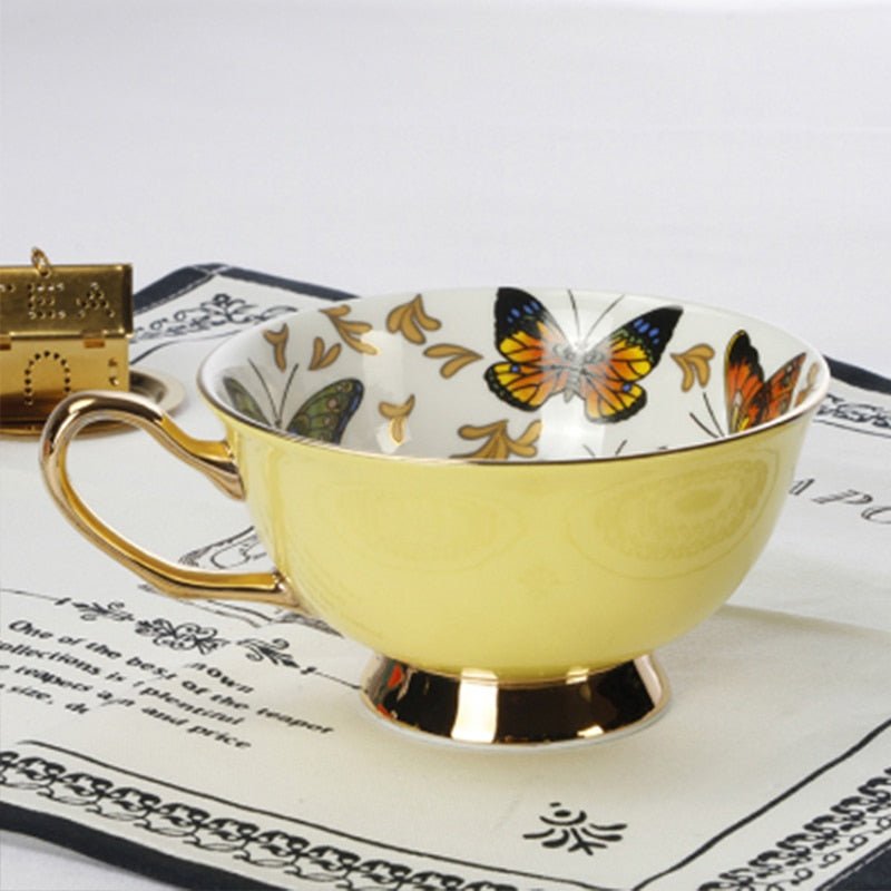 Bone China Butterfly and Floral Tea Cups - High Street Cottage