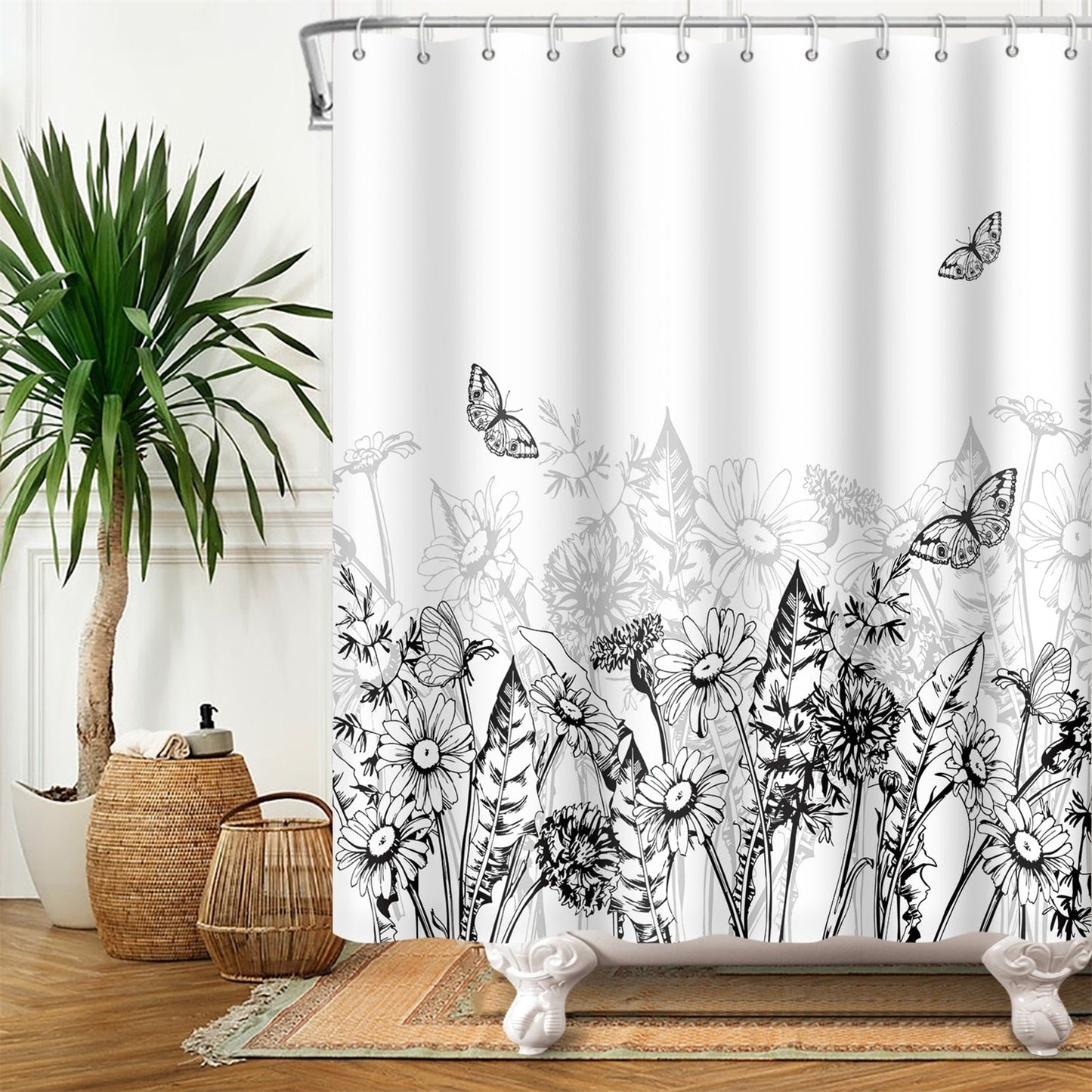 Botanical Shower Curtains with Hooks - High Street Cottage