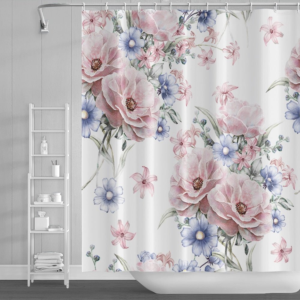Botanical Shower Curtains with Hooks - High Street Cottage