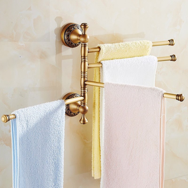 Brass Swivel Towel Bars with Antique Style Details - High Street Cottage