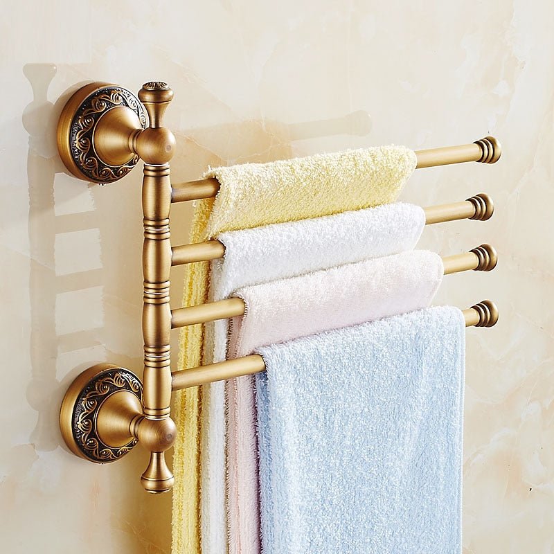 Brass Swivel Towel Bars with Antique Style Details - High Street Cottage
