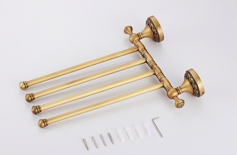 Brass Swivel Towel Bars with Antique Style Details - High Street Cottage