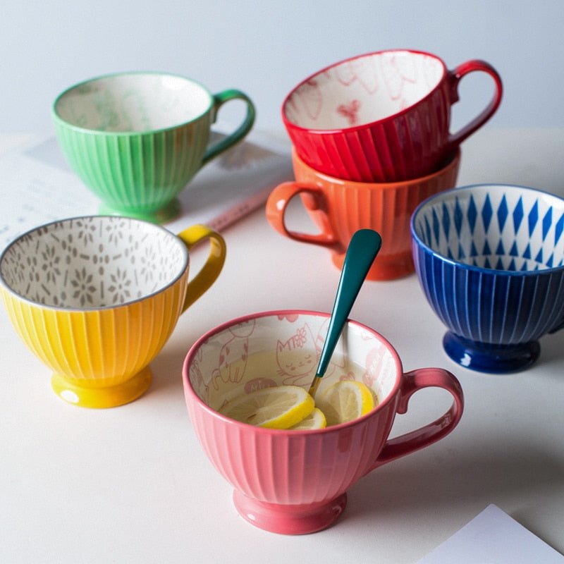 Bright Ceramic Mugs with Cute Patterned Interiors - High Street Cottage