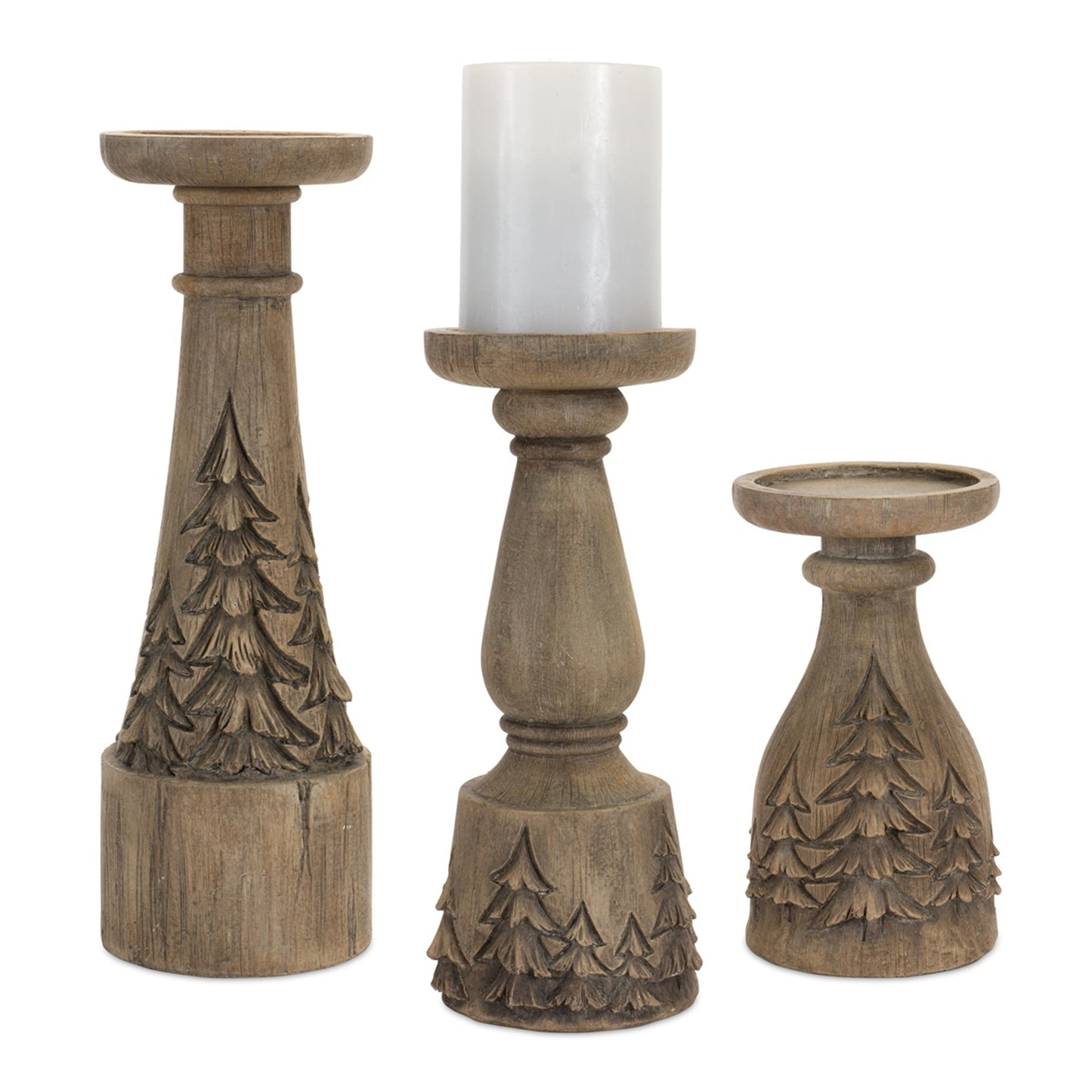 Carved Tree Pillar Candleholders - Set of 3 - High Street Cottage