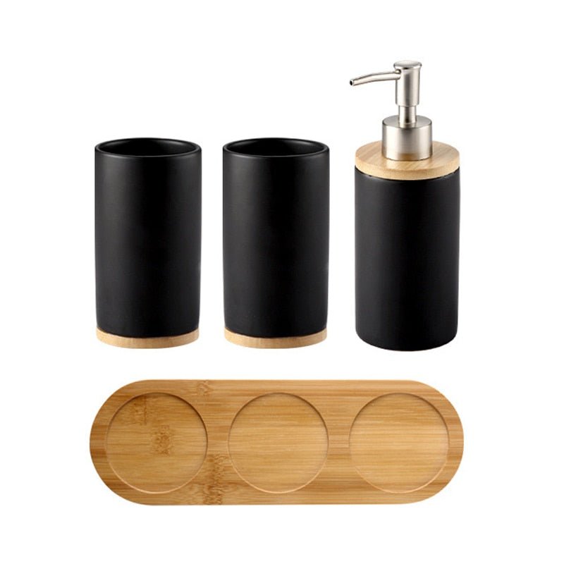Ceramic and Bamboo Bathroom Accessory Set - High Street Cottage