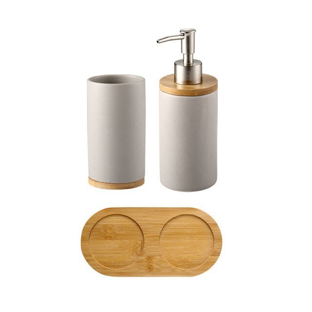 Ceramic and Bamboo Bathroom Accessory Set - High Street Cottage