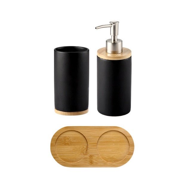 Ceramic and Bamboo Bathroom Accessory Set - High Street Cottage