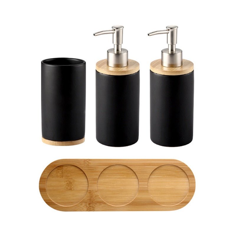 Ceramic and Bamboo Bathroom Accessory Set - High Street Cottage