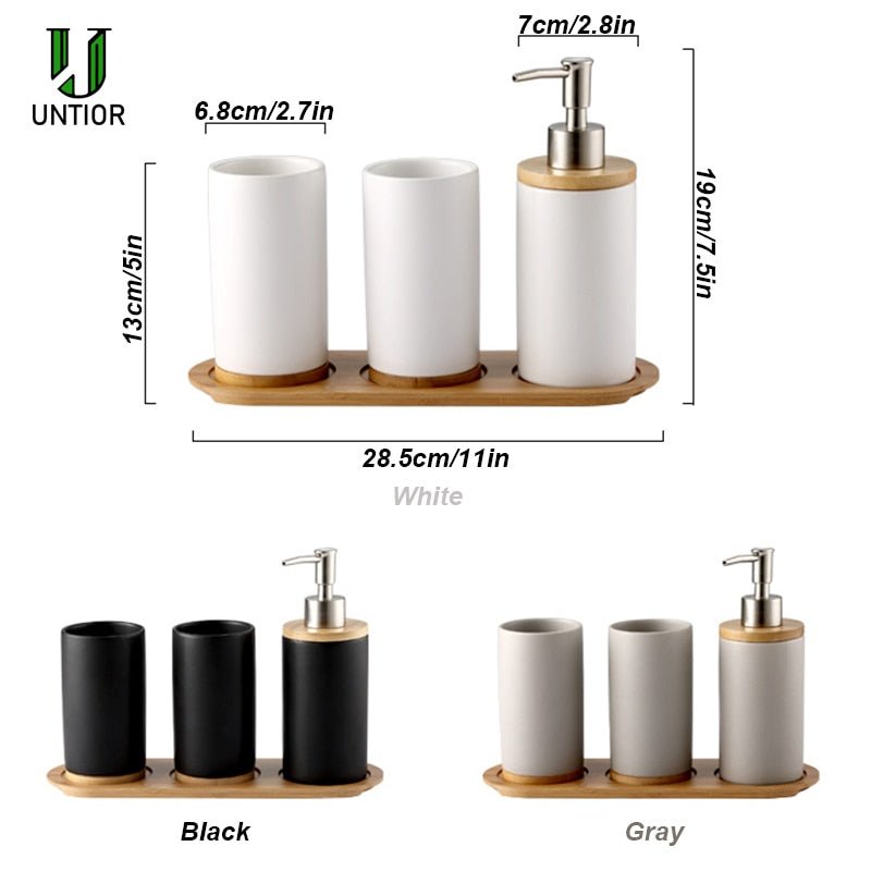 Ceramic and Bamboo Bathroom Accessory Set - High Street Cottage
