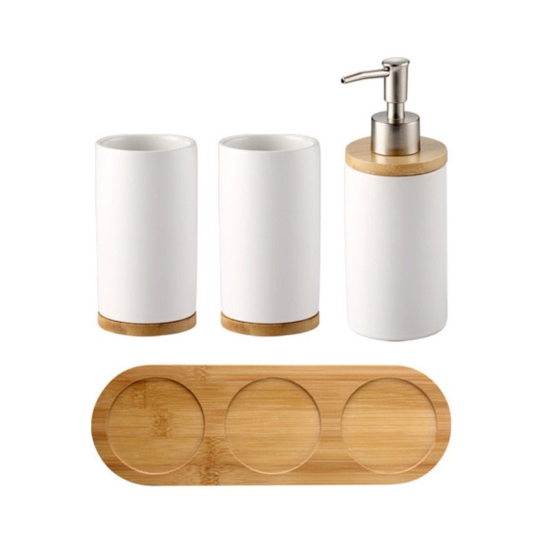 Ceramic and Bamboo Bathroom Accessory Set - High Street Cottage